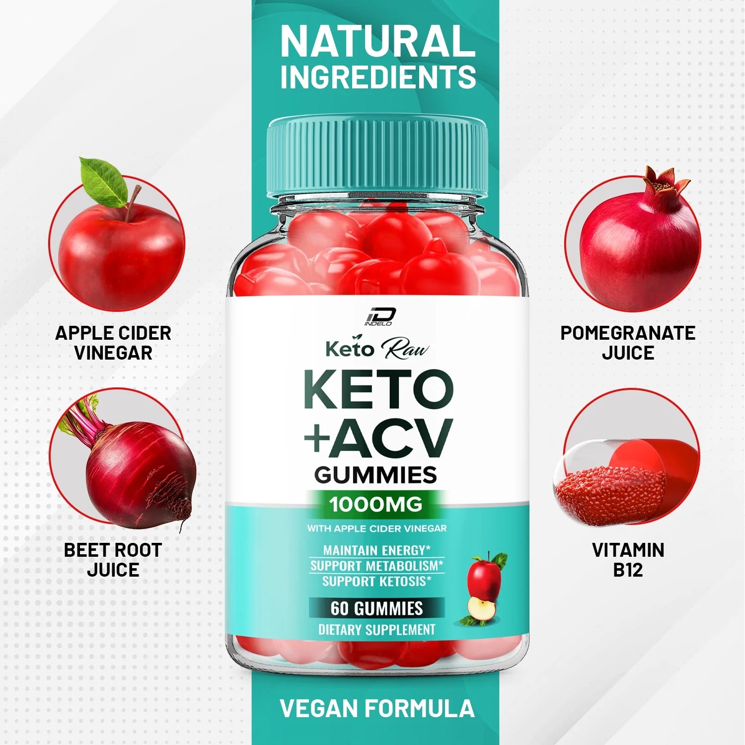 Keto Raw Gummies - Keto Raw Apple Cider Vinegar Gummy Supplement for Energy - Keto Raw Keto Gummies Dietary Supplement (60 Gummies)
