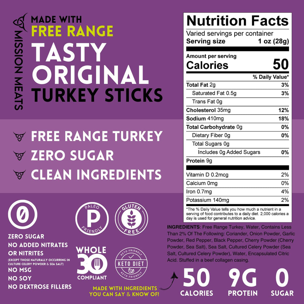 Turkey Sticks, 100% Free Range Turkey Jerky, Zero Sugar, Delicious Healthy Snacks, 9G Protein, Individually Wrapped, Gluten Free, Original 1Oz (12Ct)