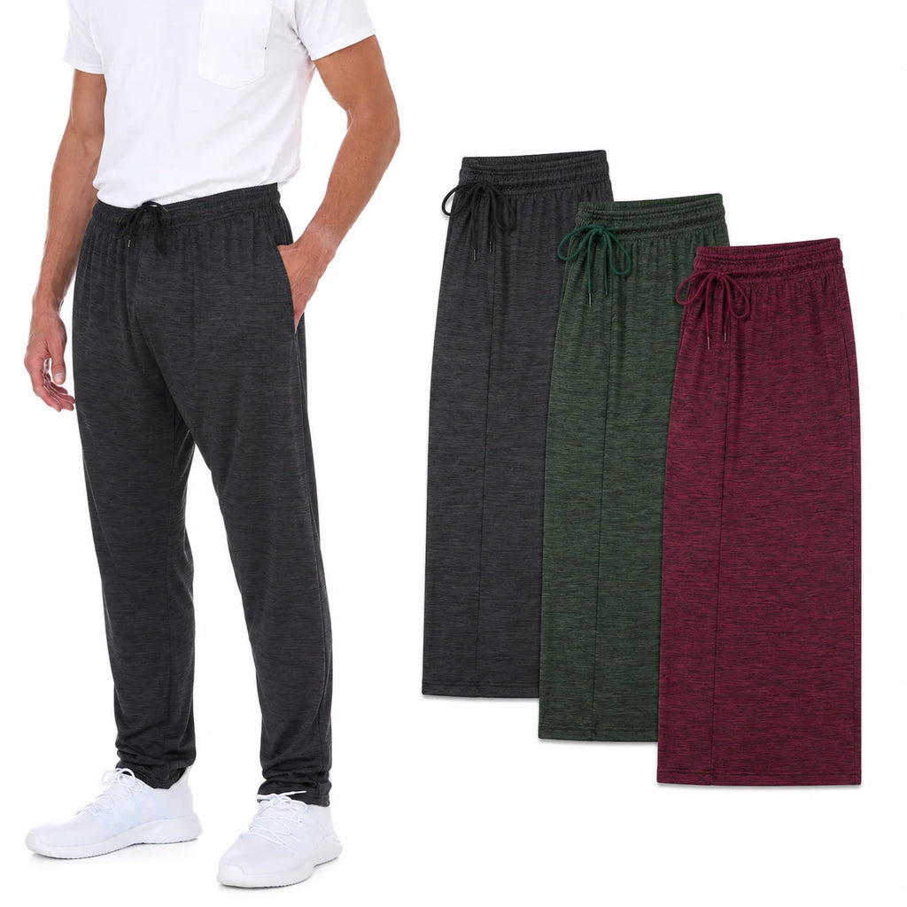 Men’S Dri-Fit Pants 3-Pack, Moisture-Wicking Open Bottom Athletic Pants with Pockets, Drawstring Waist, Sizes S-3XL