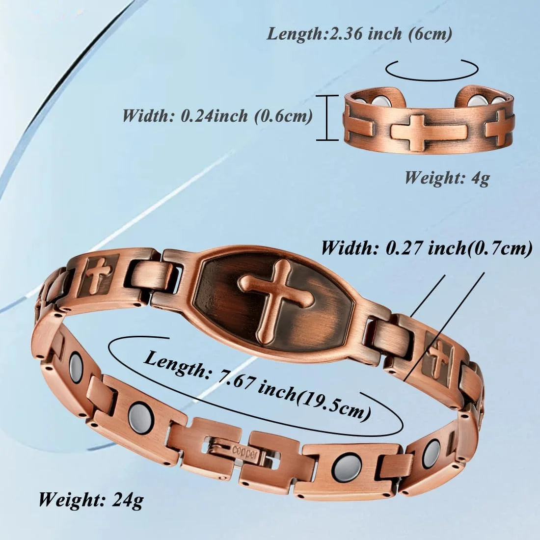 Copper Magnetic Bracelets for Women, 99.9% Pure Copper Jewelry Adjustable