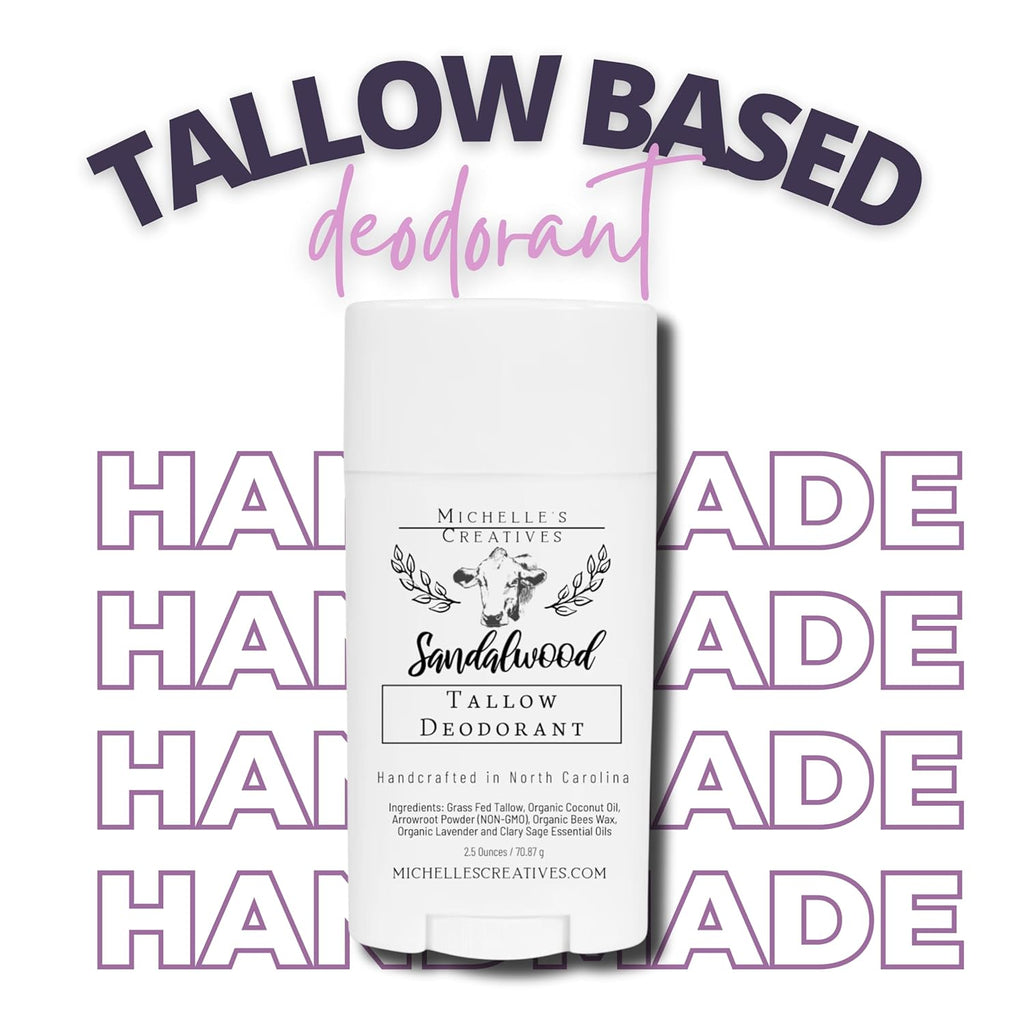 Natural Sandalwood Tallow Deodorant Women & Men'S Deodorant - Handcrafted in Small Batches with Grass-Fed Beef from North Carolina Farms, Aluminum-Free Deodorant Stick