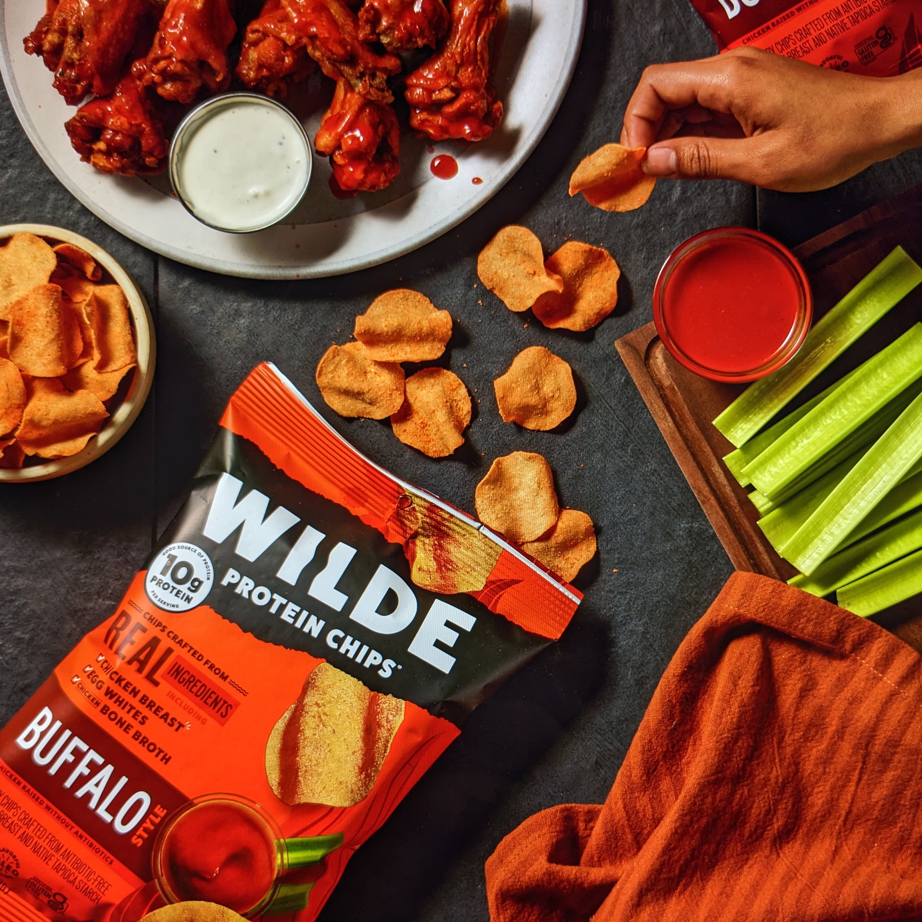 Protein Chips Buffalo, Thin Crispy High Protein, Keto Low Carb Snack, 4.0 Oz