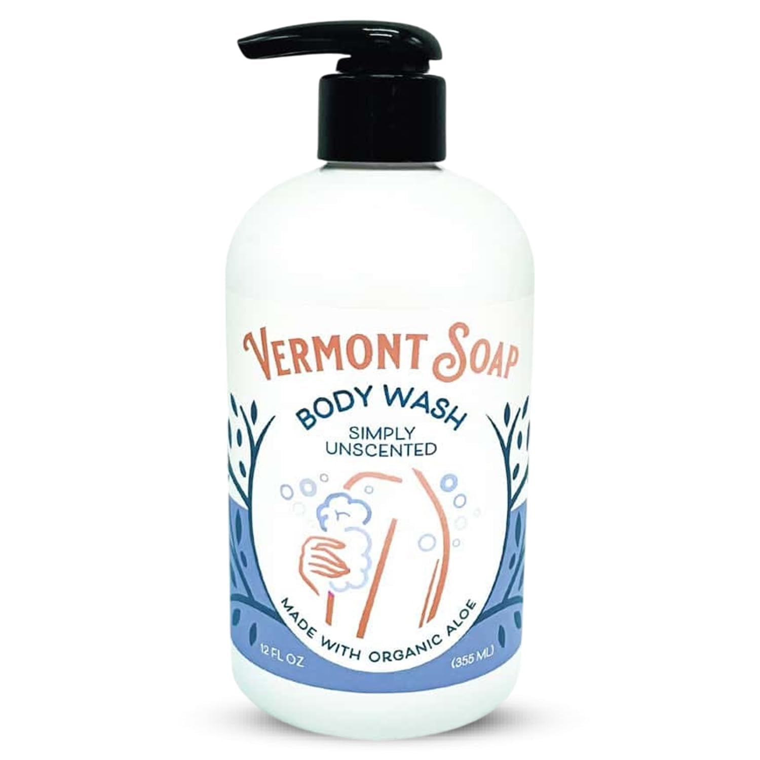 Body Wash, Natural Body Wash with Shea Butter, Mild Gel Body Wash for Moisturizing and Soothing Skin, Fragrance Free Body Wash for Women & Men (Simply Unscented, 12Oz)