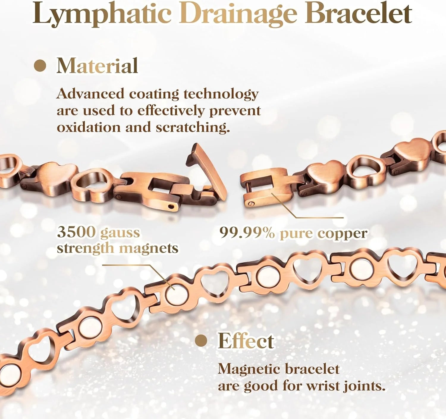 Copper Magnetic Bracelets for Women, 99.9% Pure Copper Jewelry Adjustable