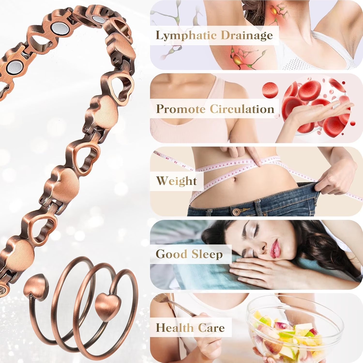 Copper Magnetic Bracelets for Women, 99.9% Pure Copper Jewelry Adjustable