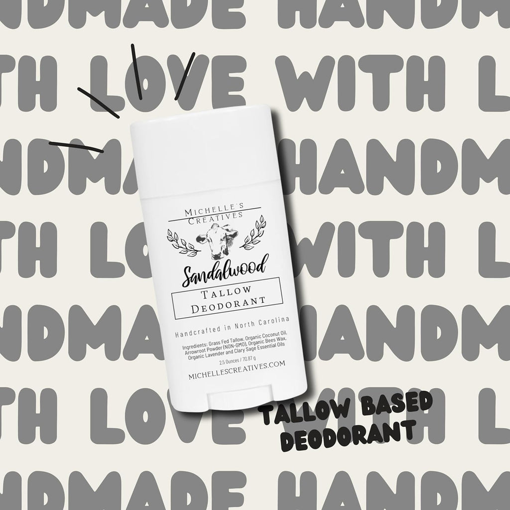 Natural Sandalwood Tallow Deodorant Women & Men'S Deodorant - Handcrafted in Small Batches with Grass-Fed Beef from North Carolina Farms, Aluminum-Free Deodorant Stick
