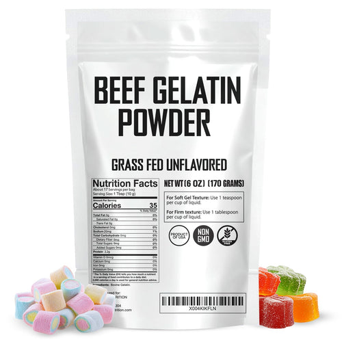 Beef Gelatin Powder 6 Oz - Unflavored, Grass-Fed Thickener for Candy & Sauces