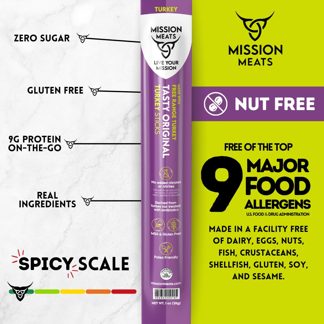 Turkey Sticks, 100% Free Range Turkey Jerky, Zero Sugar, Delicious Healthy Snacks, 9G Protein, Individually Wrapped, Gluten Free, Original 1Oz (12Ct)
