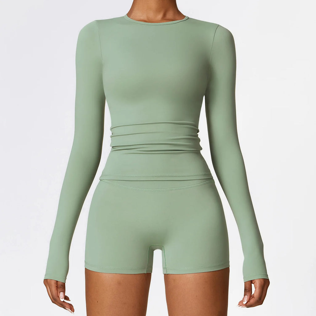 Long Sleeve Workout Top Gym Pilates Clothes Women Active Wear Sports Shirt Elastic Fitness Yoga Clothing Running Shirts