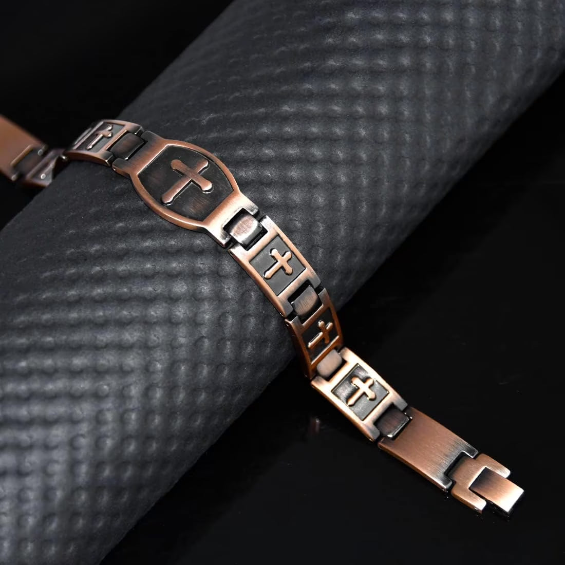 Magnetic Copper Bracelets& Ring for Men,Cross Design, Copper Jewelry Set