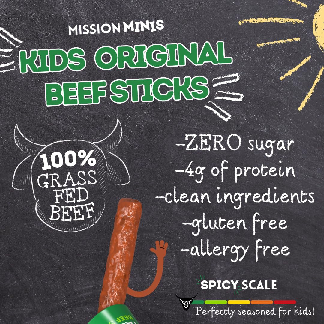Kids Beef Sticks, 100% Grass Fed, Healthy Snacks for Kids, Zero Sugar, 4G Protein, 45 Calories Gluten & Nut Free, Individually Wrapped, Mini Sticks, 0.5Oz (24Ct Bag)