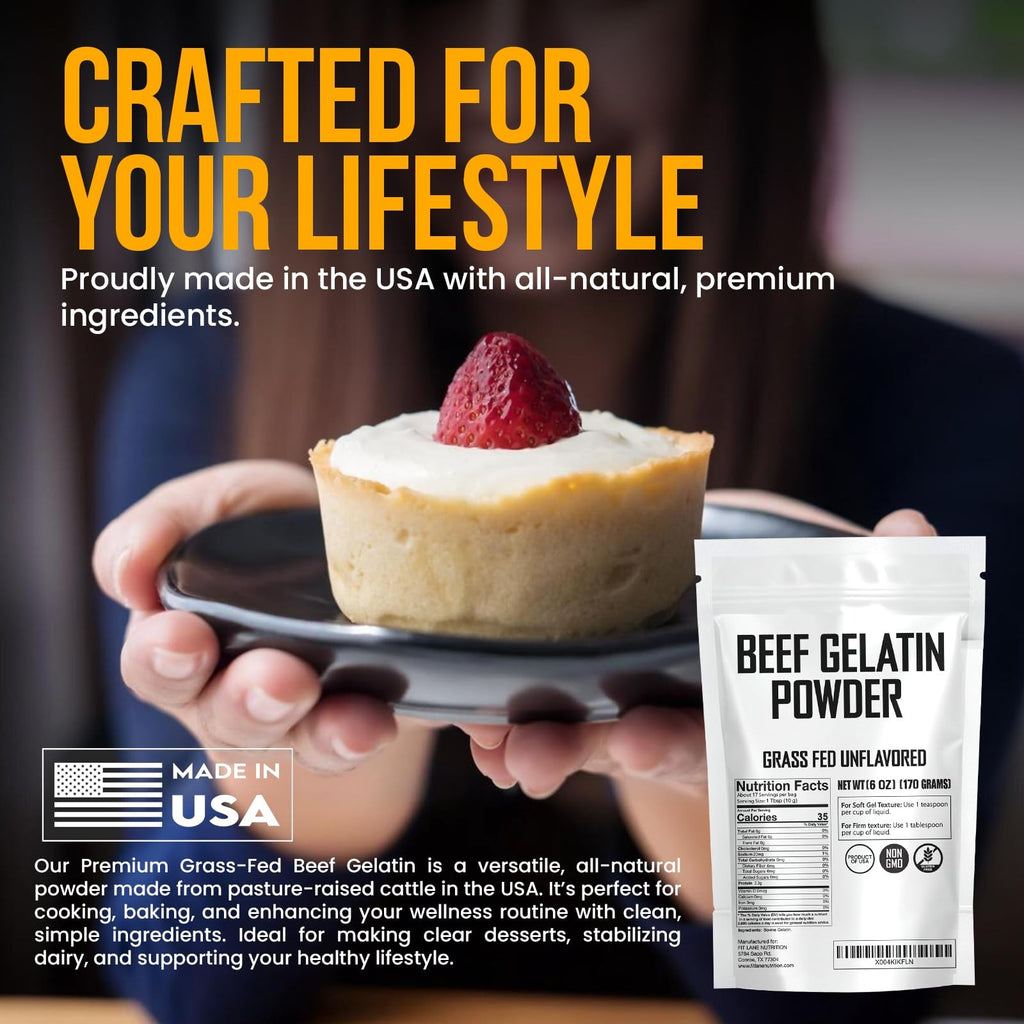 Beef Gelatin Powder 6 Oz - Unflavored, Grass-Fed Thickener for Candy & Sauces