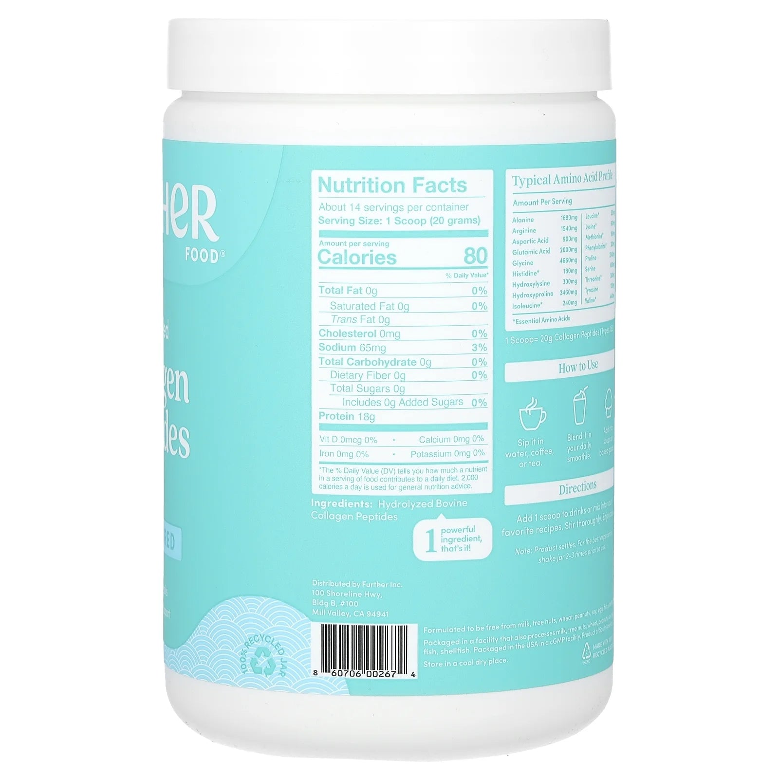 Unflavored Collagen Peptides Powder, Grass-Fed Pasture-Raised Hydrolyzed Type 1 & 3 Protein, Gut Health + Joint, Hair, Skin, Nails, Paleo Keto Sugar-Free 9.88 Oz