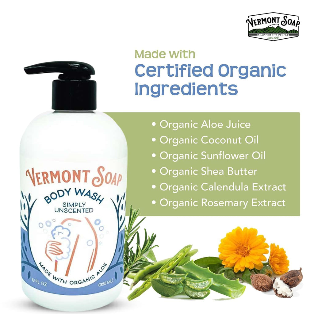 Body Wash, Natural Body Wash with Shea Butter, Mild Gel Body Wash for Moisturizing and Soothing Skin, Fragrance Free Body Wash for Women & Men (Simply Unscented, 12Oz)