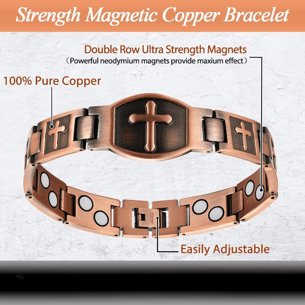 Magnetic Copper Bracelets& Ring for Men,Cross Design, Copper Jewelry Set
