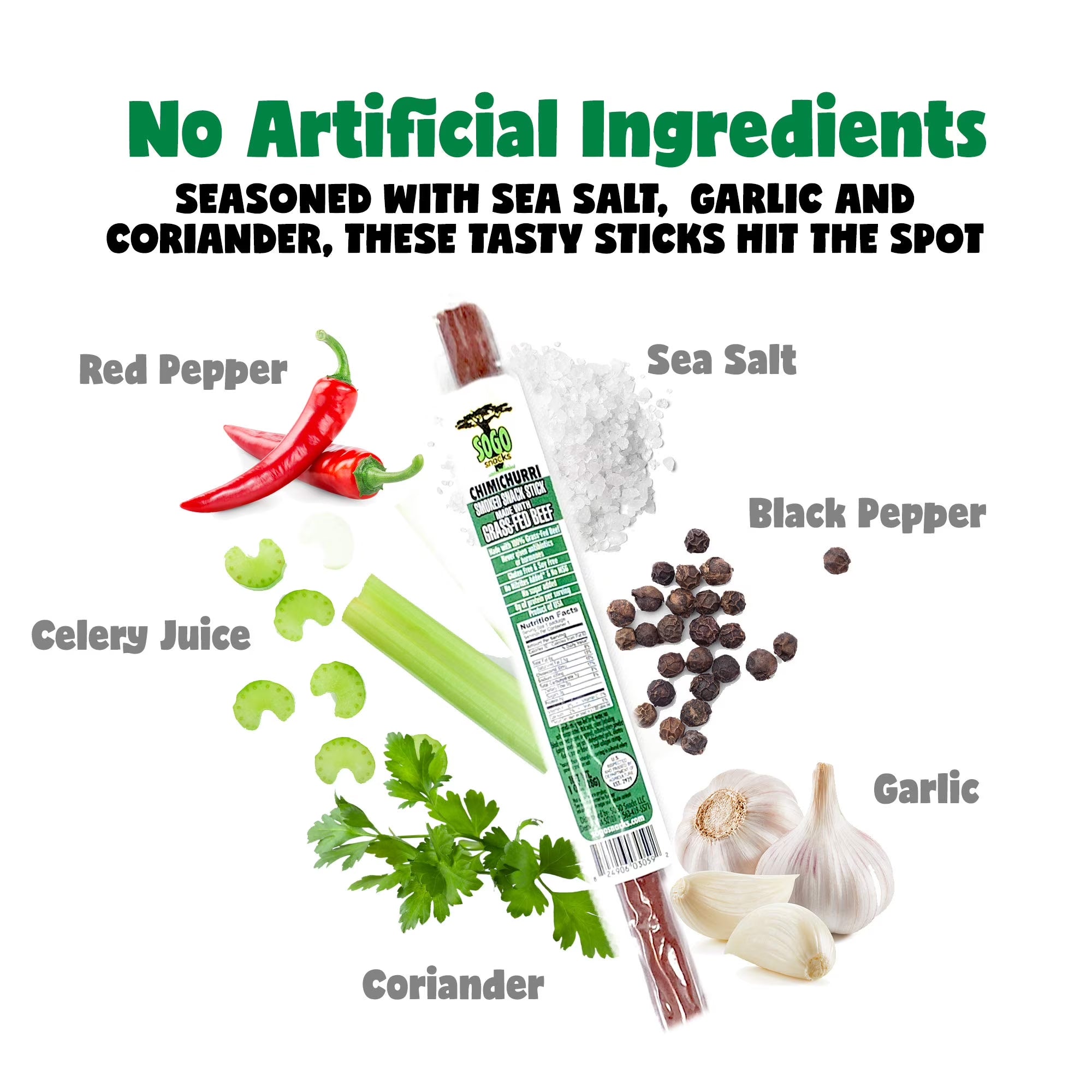 100% Grass Fed & Finished, Paleo, Whole30 and Keto Friendly Beef Sticks: No Added Sugar, Nitrites, MSG, Gluten or Soy. Never Given Antibiotics or Hormones (Chimichurri Flavor, 72-Count, 1-Oz Stick)