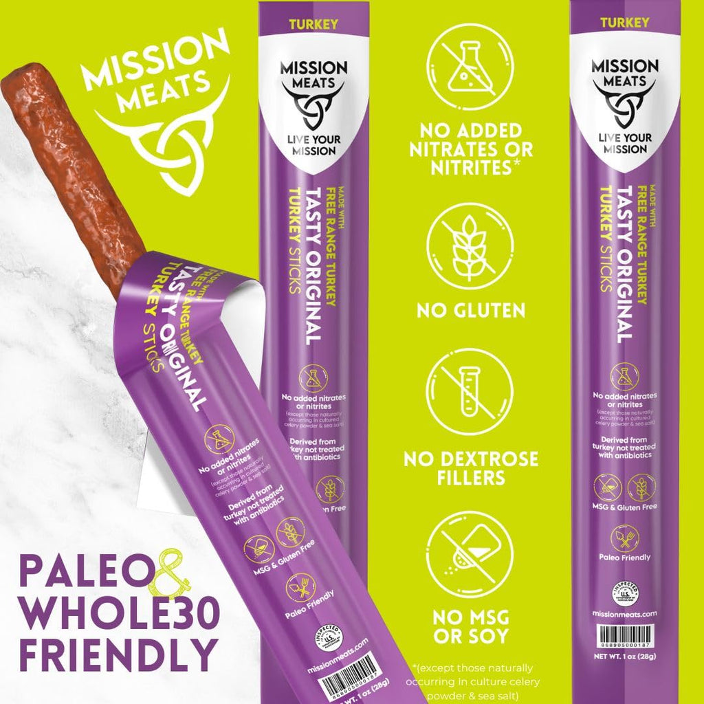 Turkey Sticks, 100% Free Range Turkey Jerky, Zero Sugar, Delicious Healthy Snacks, 9G Protein, Individually Wrapped, Gluten Free, Original 1Oz (12Ct)