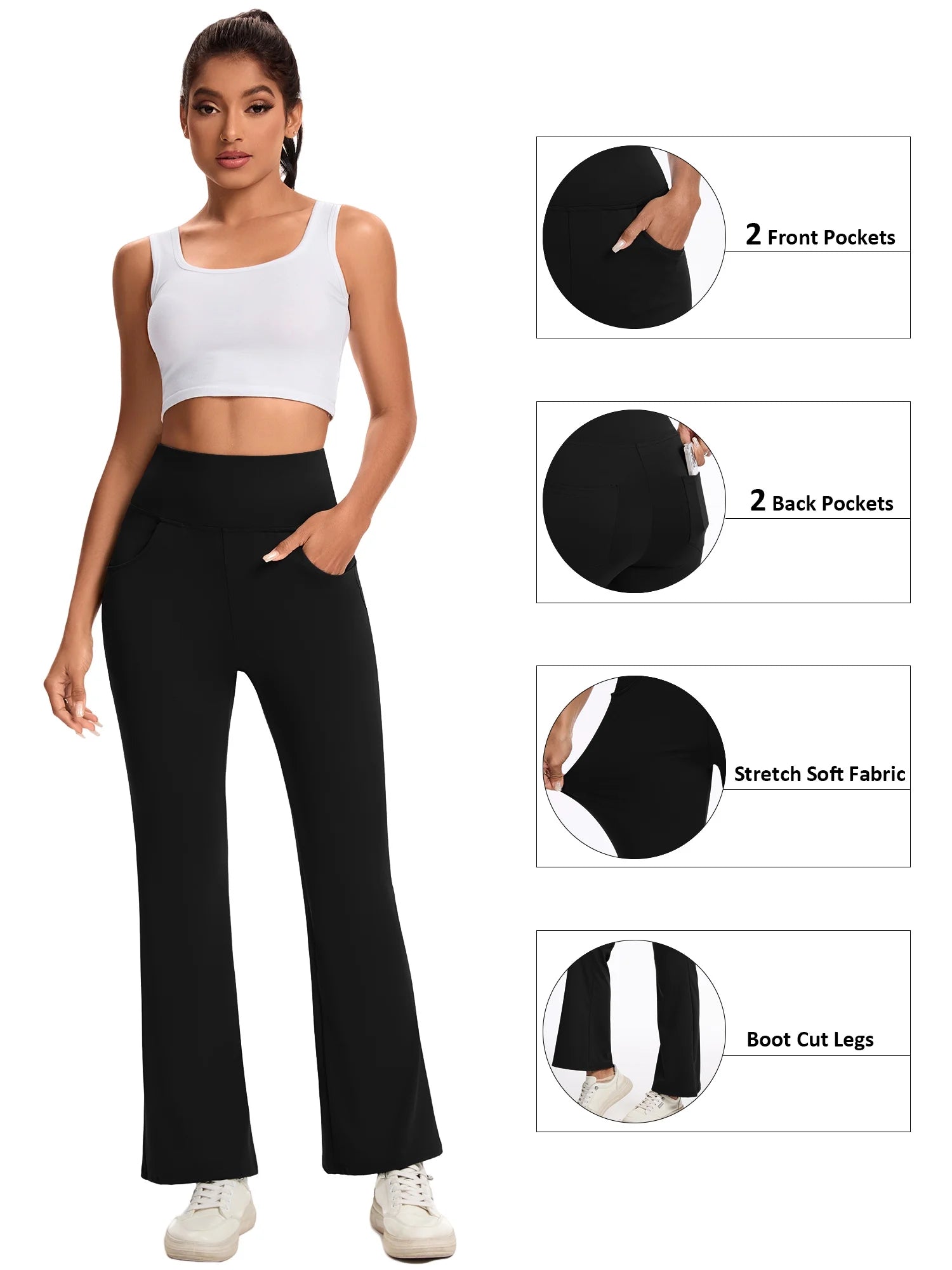 Women Flare Yoga Pants Workout Leggings Ankle Length Pockets Bootcut Bottoms High Waist Activewear L