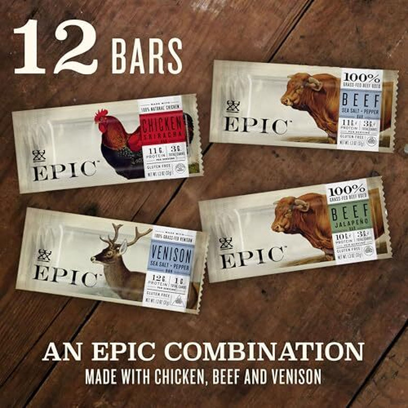 EPIC Protein Bars Variety Pack Gluten Free Keto Paleo 12 Count Meat Snacks