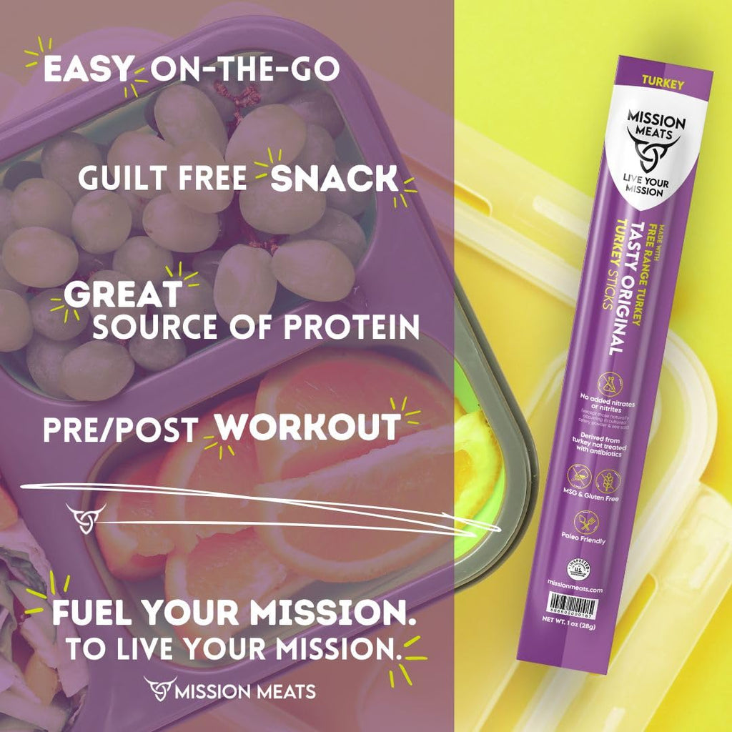 Turkey Sticks, 100% Free Range Turkey Jerky, Zero Sugar, Delicious Healthy Snacks, 9G Protein, Individually Wrapped, Gluten Free, Original 1Oz (12Ct)