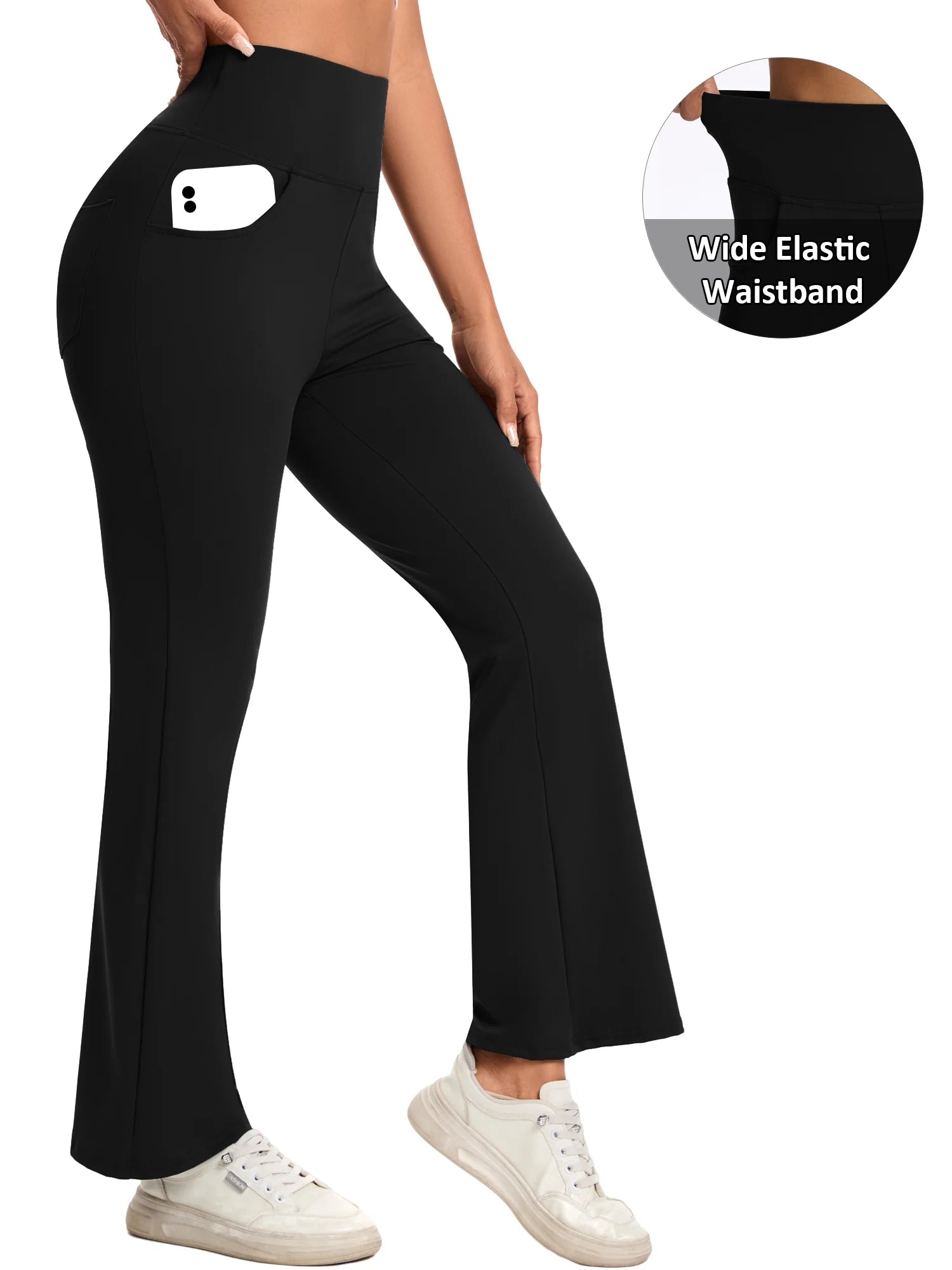 Women Flare Yoga Pants Workout Leggings Ankle Length Pockets Bootcut Bottoms High Waist Activewear L
