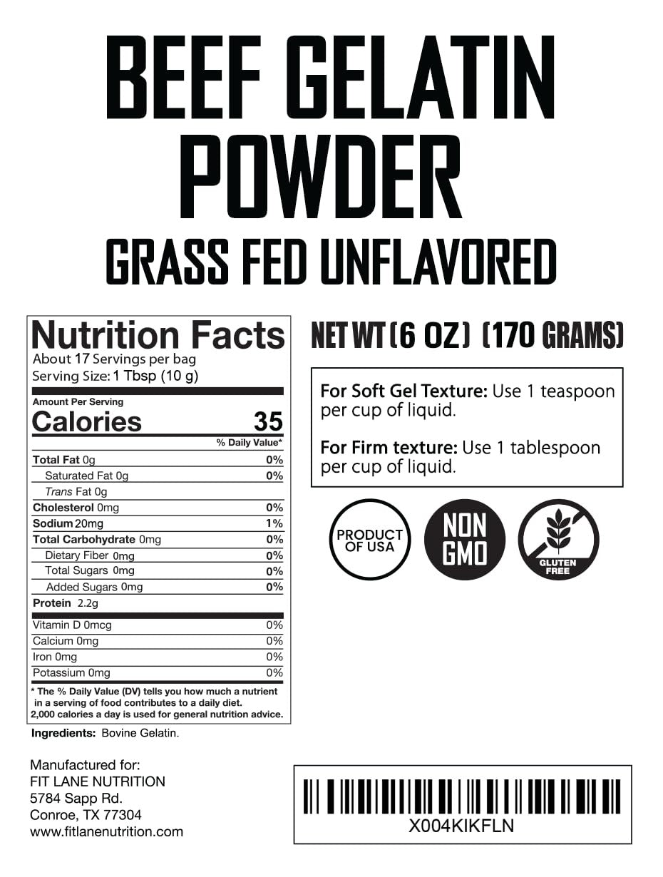 Beef Gelatin Powder 6 Oz - Unflavored, Grass-Fed Thickener for Candy & Sauces