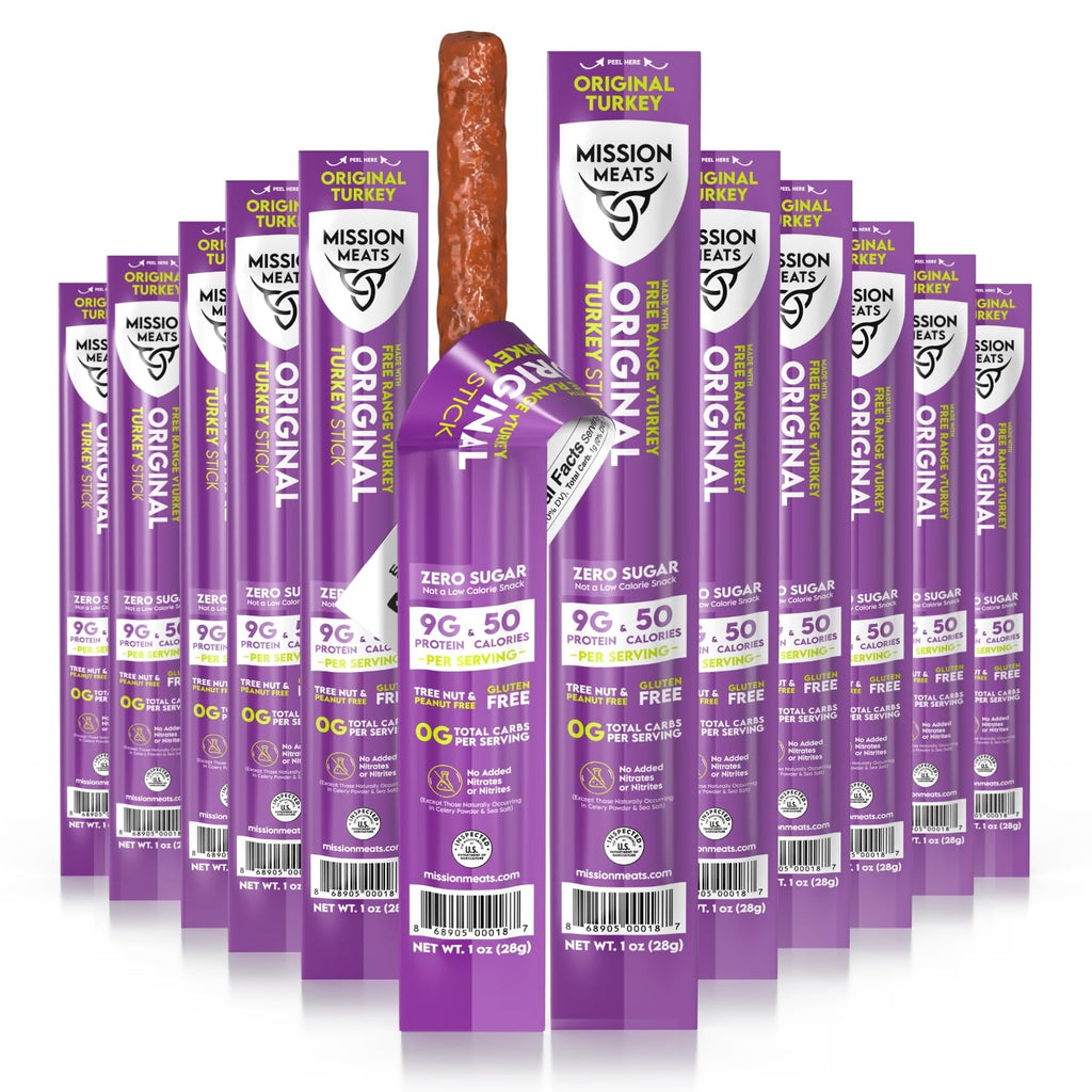 Turkey Sticks, 100% Free Range Turkey Jerky, Zero Sugar, Delicious Healthy Snacks, 9G Protein, Individually Wrapped, Gluten Free, Original 1Oz (12Ct)