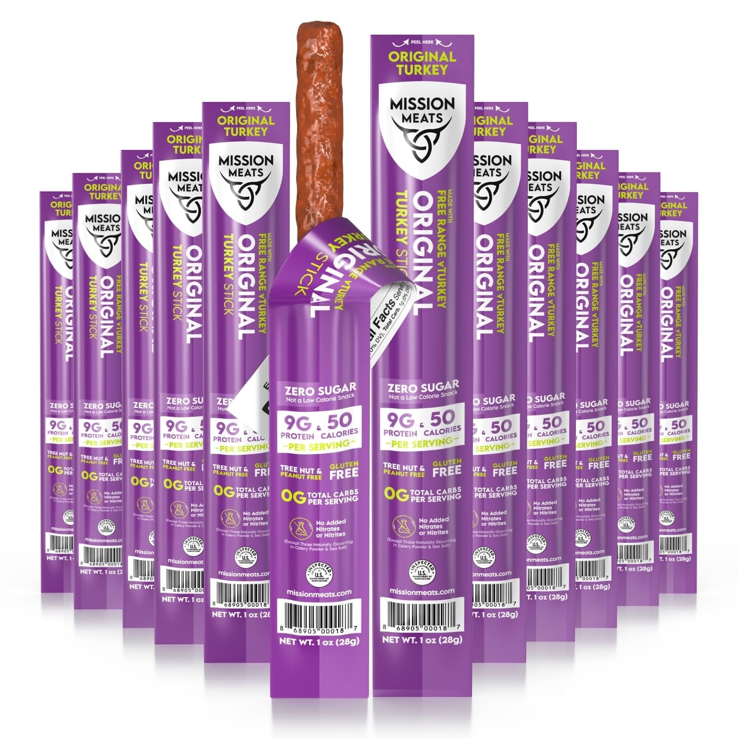 Turkey Sticks, 100% Free Range Turkey Jerky, Zero Sugar, Delicious Healthy Snacks, 9G Protein, Individually Wrapped, Gluten Free, Original 1Oz (12Ct)